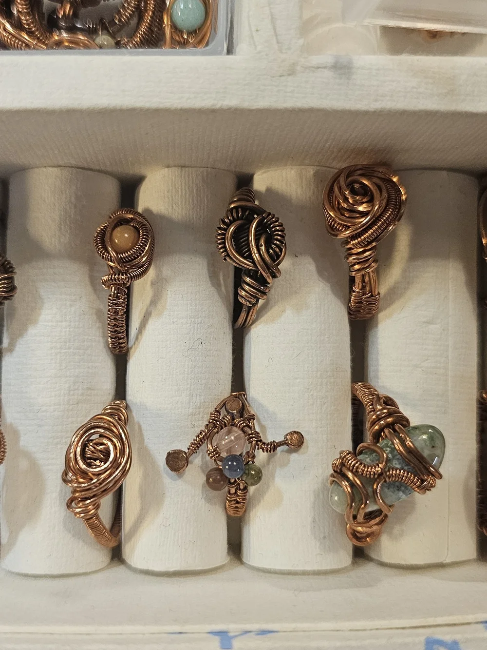 Handcrafted Copper Wire Wrapped Women's Ring in Copper, Multicolor Beads Lot 10
